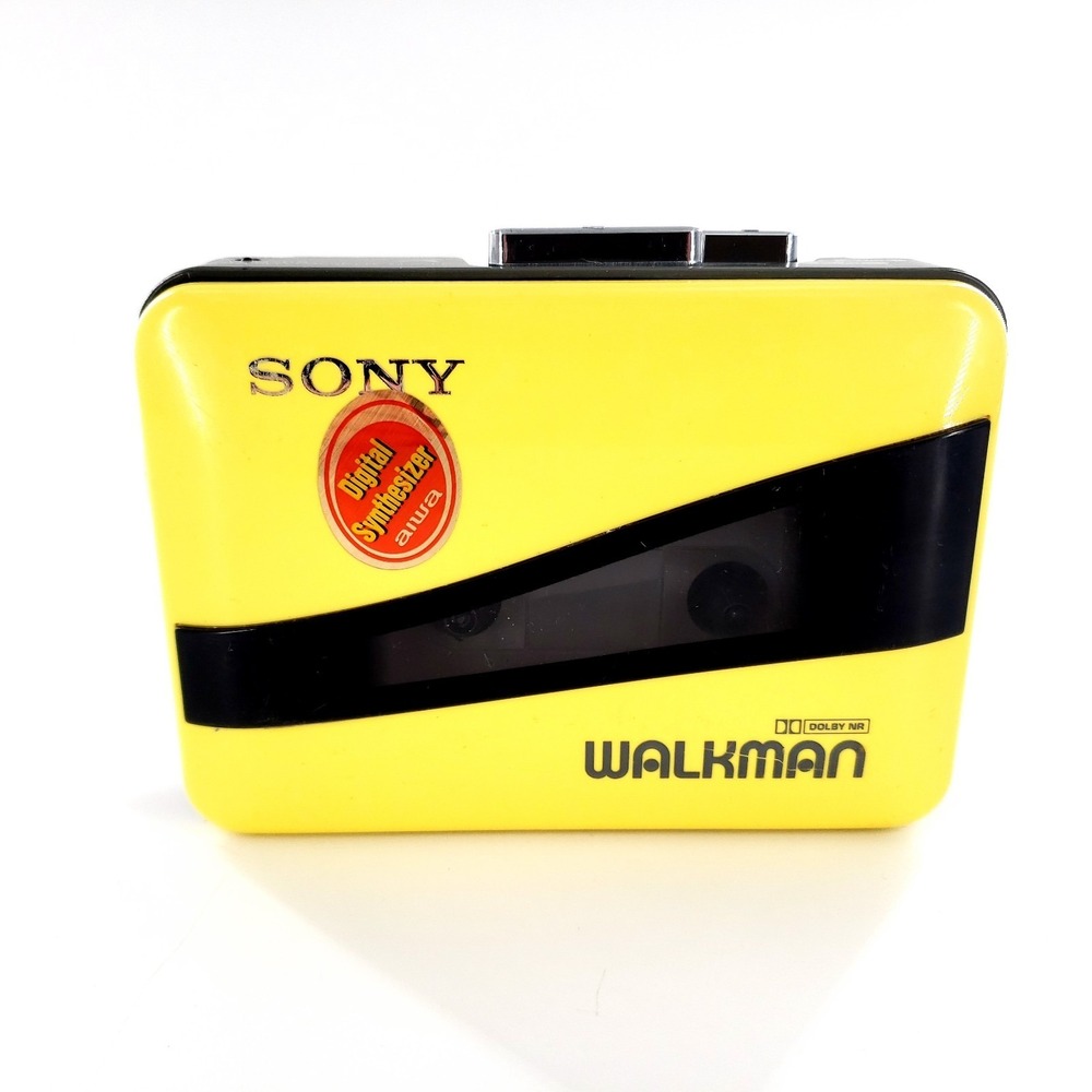 Sony Walkman WM-68 Stereo Cassette Player w/ Clip Yellow Brand New Belts Tested